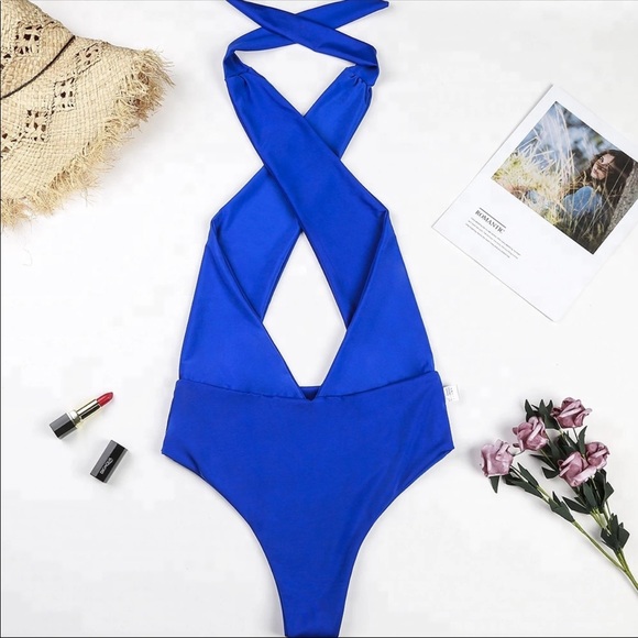 Sexy rich blue cut out backless one piece swimsuit - Picture 2 of 4